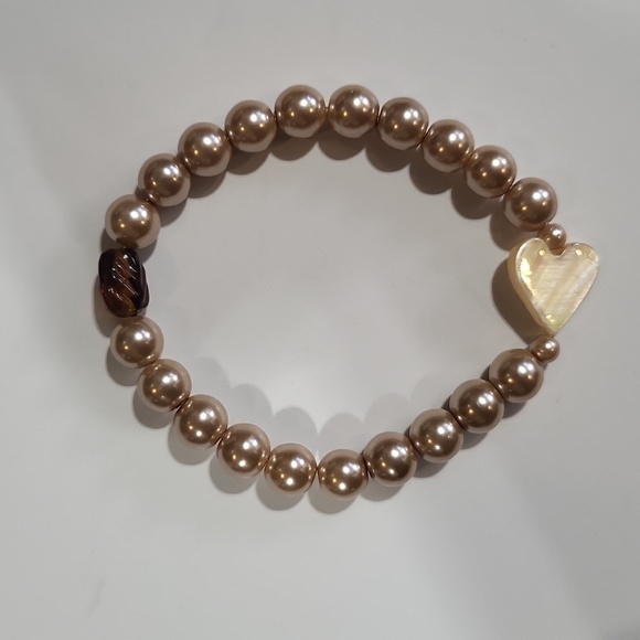 Natural Shell & Simulated Pearl Pink & Brown Necklace Bracelet Earring Set - Picture 6 of 9